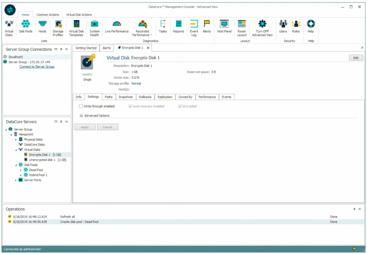 SANsymphony encryption screenshot