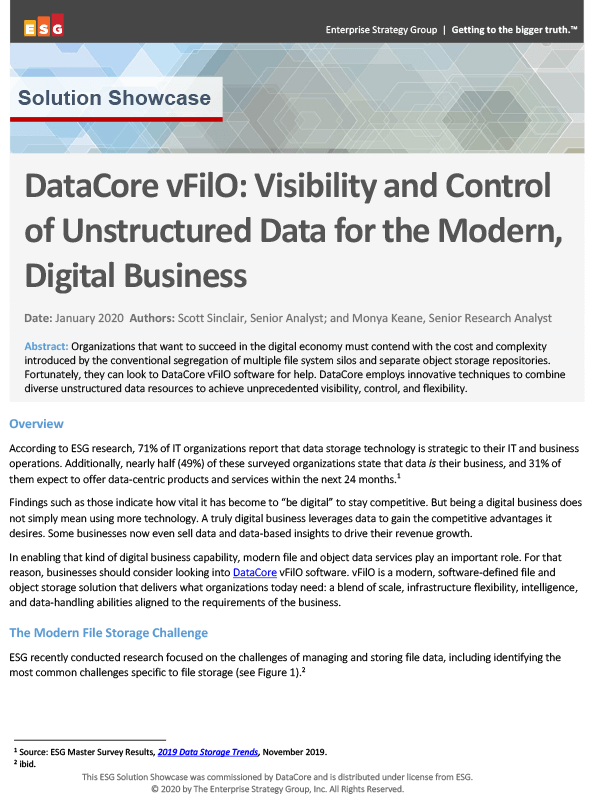 DataCore vFilO: Visibility and Control of Unstructured Data for the Modern, Digital Business