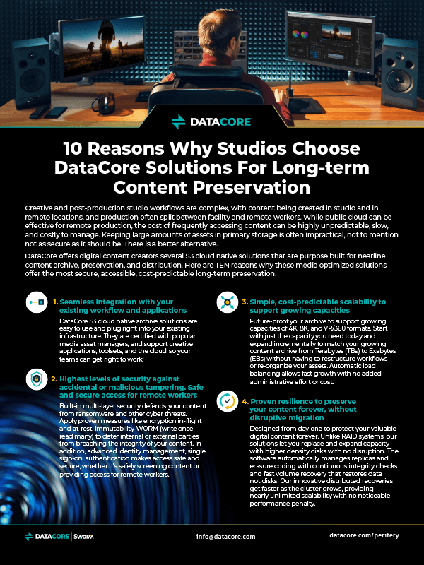 10 Reasons Why Studios Choose DataCore Solutions For Long-term Content Preservation