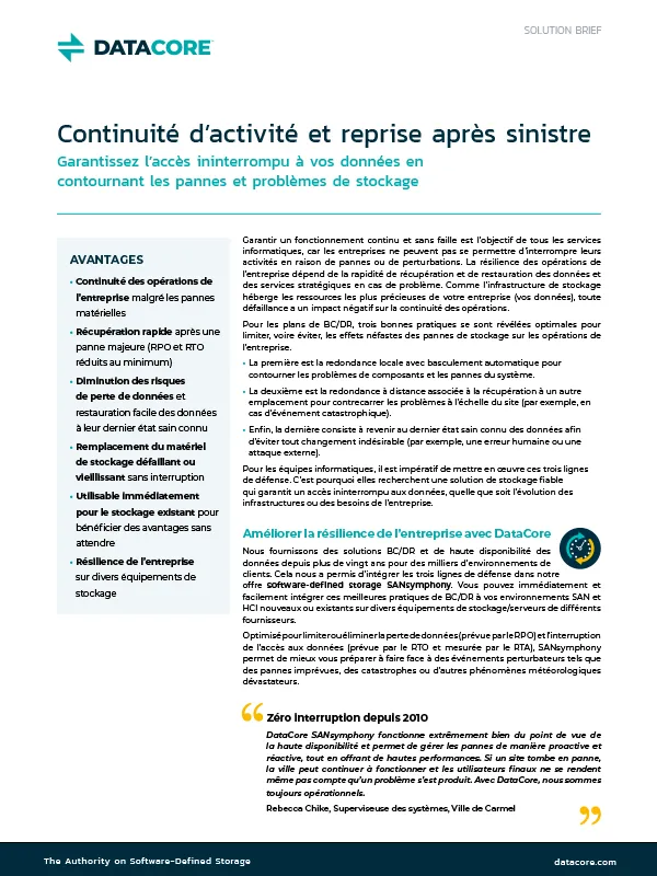 Continuité d’activité et reprise après sinistre avec SANsymphony