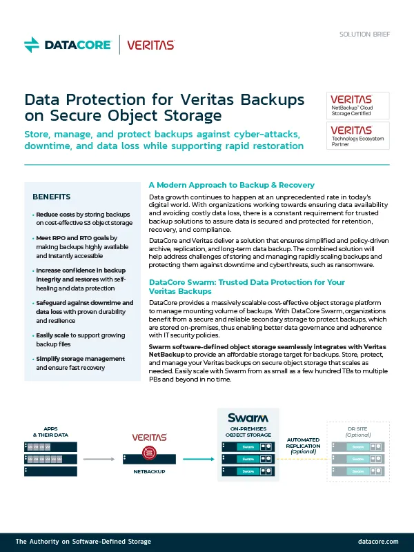 Data Protection for Veritas Backups on Secure Swarm Object Storage