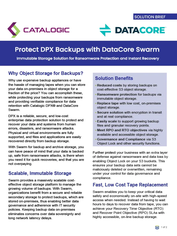 Protect Catalogic DPX Backups with DataCore Swarm