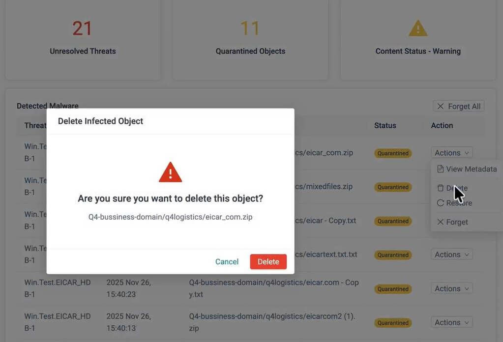 Content Malware Detection and Deletion